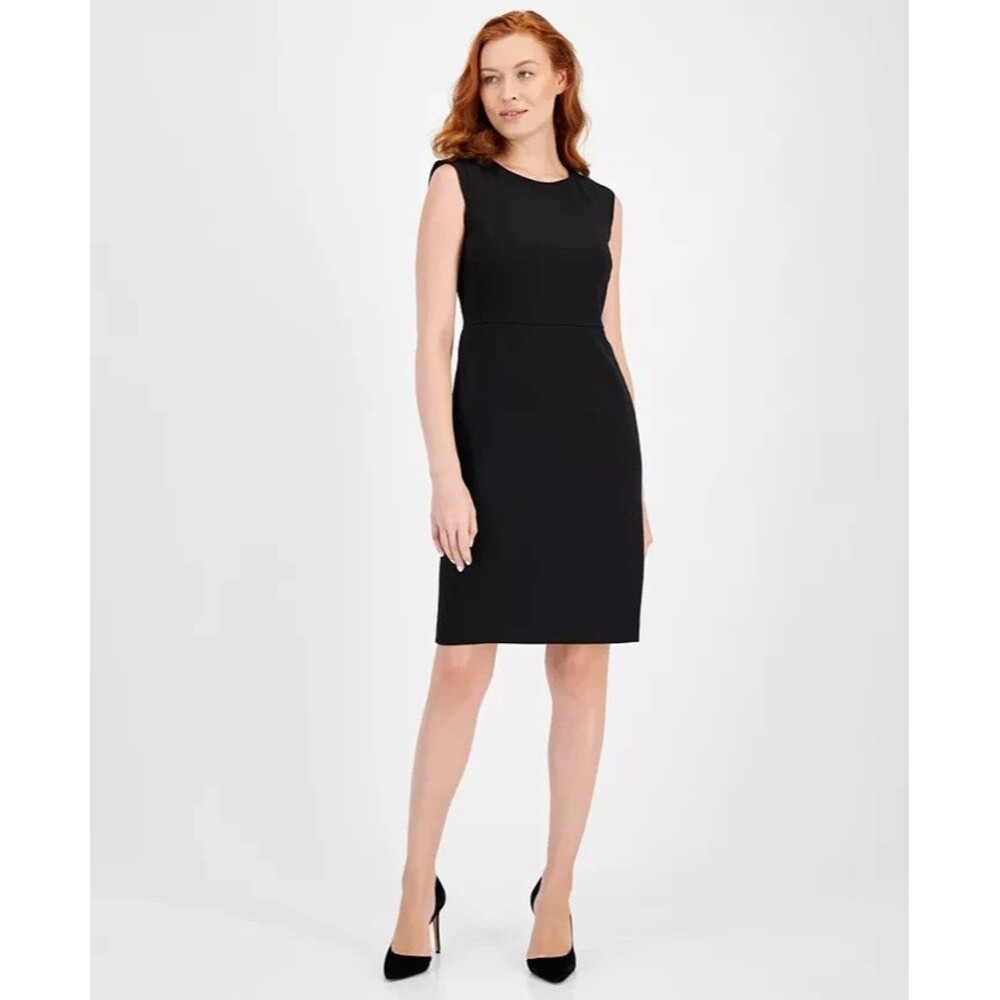 Anne Klein Women's Textured Sleeveless Sheath Dress Formal Casual Chic Black 10